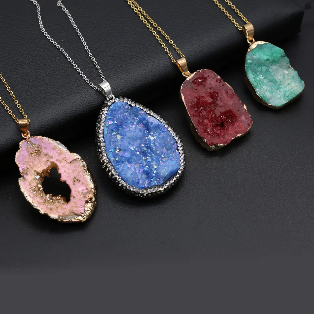 Collane con ciondolo in pietra naturale, agata, cristallo, gemma, collana irregolare all'ingrosso, 3 pezzi per la creazione di gioielli, accessori fai da te_voghion.com