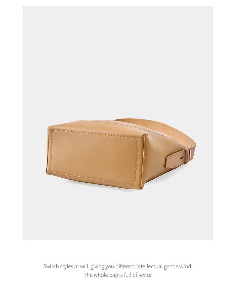 100% genuine leather shoulder large capacity denim bucket fashionable and casual womens cross bag 2391 Y241121_voghion.com