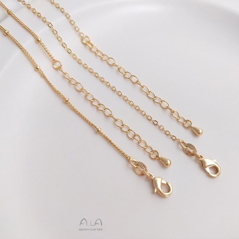 Catena di estensione a goccia d'acqua con perlina piatta O in acciaio JF14K con finitura in oro vero, colore preservato, clavicola da 45 cm_voghion.com