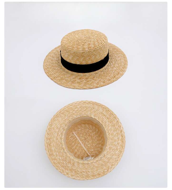 Straw Women's Hat, Flat Straw Hat, Summer Vacation, Beach Knit Hat_voghion.com
