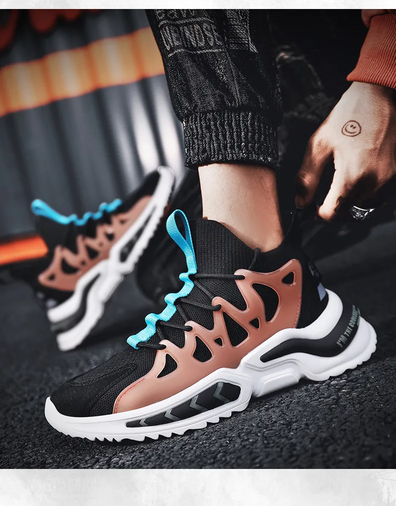 Zapatillas deportivas de malla para hombre, de suela gruesa, versátiles y de alta calidad, de talla grande, a la moda, color naranja, envío gratis._voghion.com