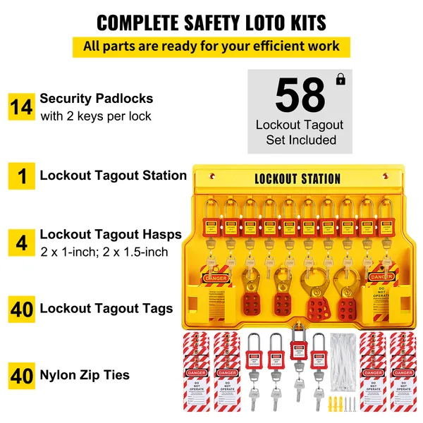 Lockout-Tagout-Kit mit Vorhängeschlössern, Riegeln, Kabelbindern und Sicherheitsstation_voghion.com