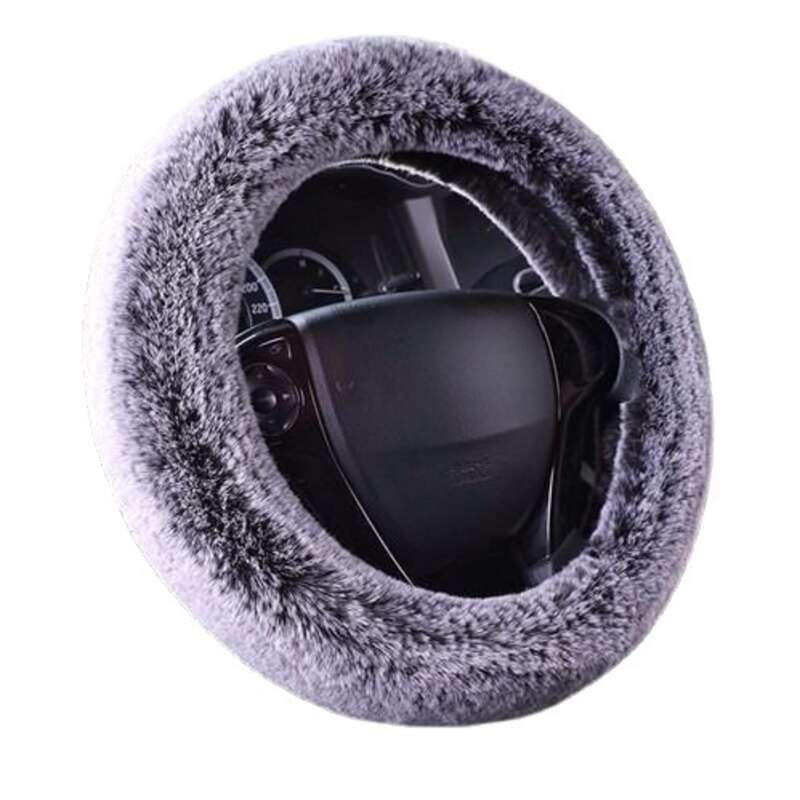 Steering Winter Otter Rabbit Fur Car Steering Wheel Plush Cartoon Handle Cover Three Piece Set Universal_voghion.com