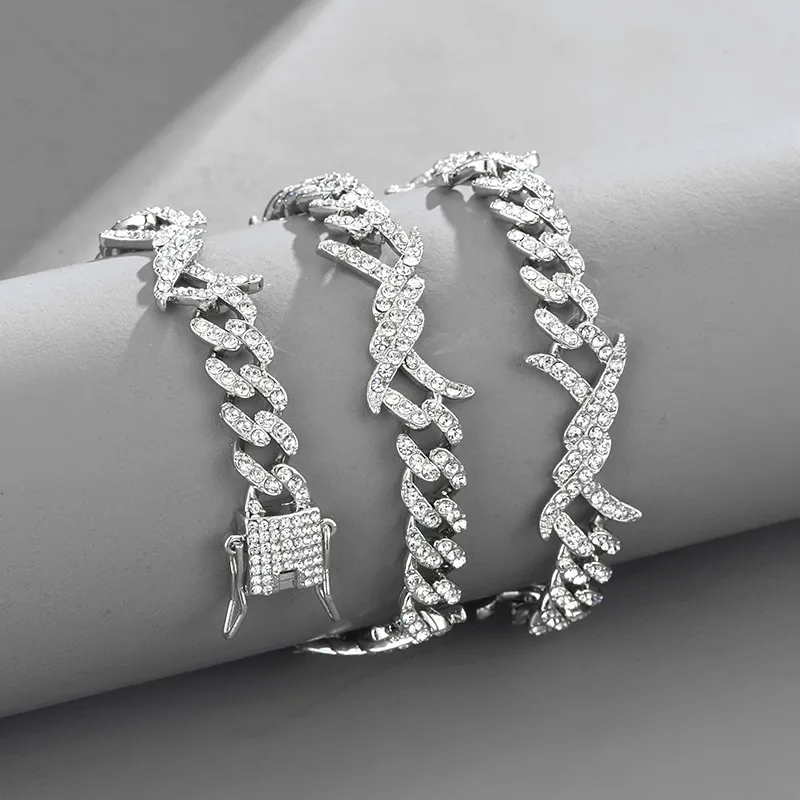 Thorns flames diamonds chains cross-border hip-hop trendy mens Cuban Chain_voghion.com