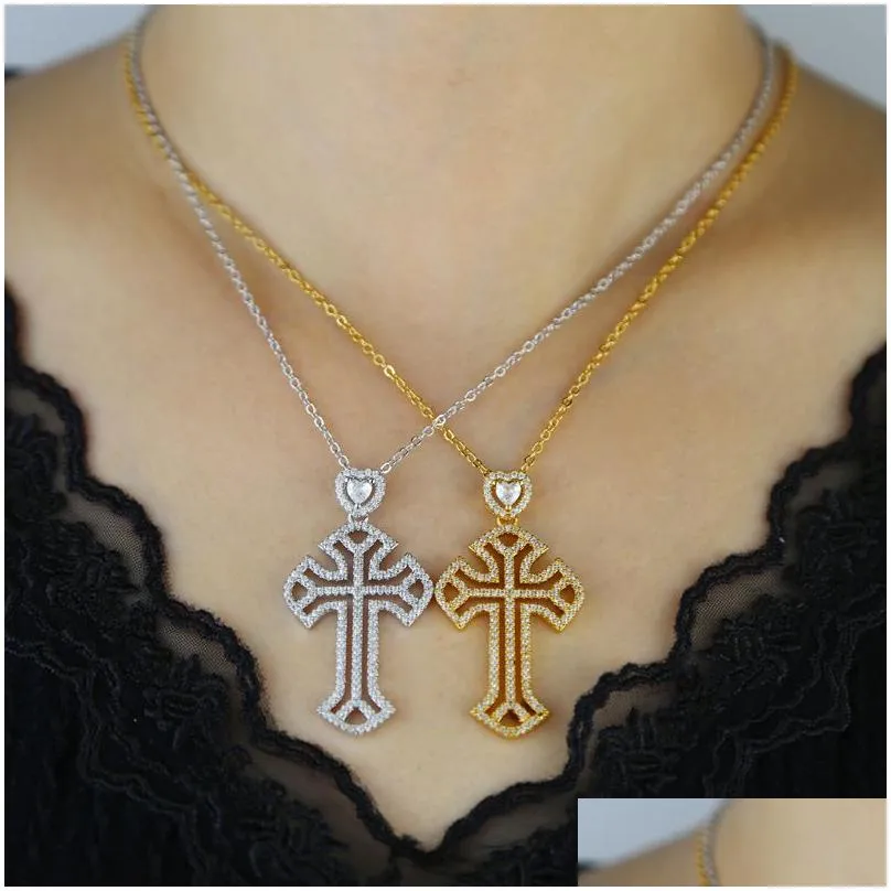 Pendant Necklaces 2024 New Styles Fashion Cross Necklace Paved Heart Cz Love For Women Mom Ice Out Jewelry Drop Delivery_voghion.com