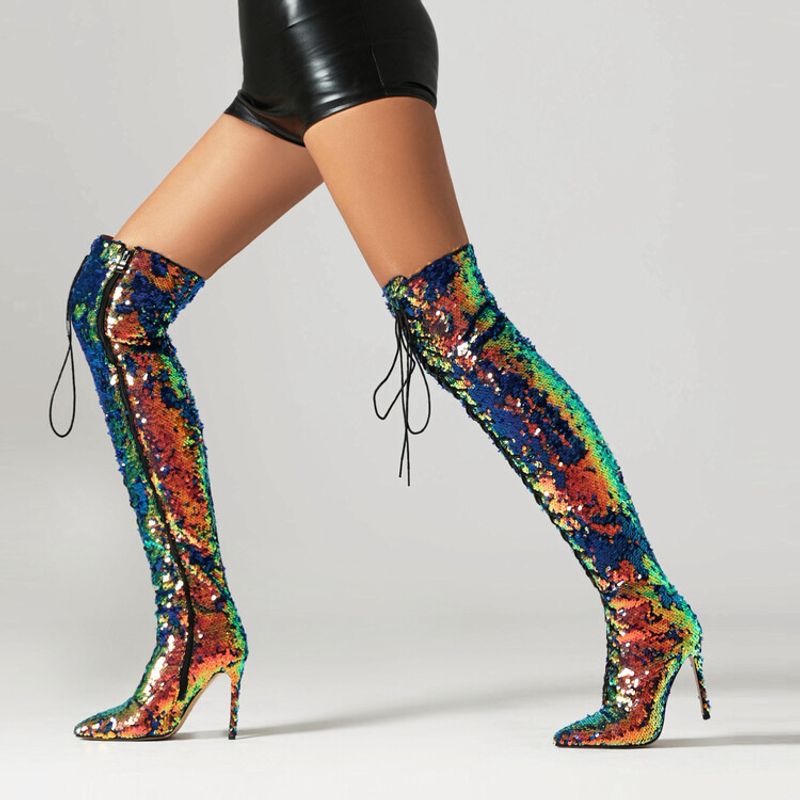 Nuovi stivali stiletto con lacci anteriori a punta e cerniera laterale per le donne_voghion.com