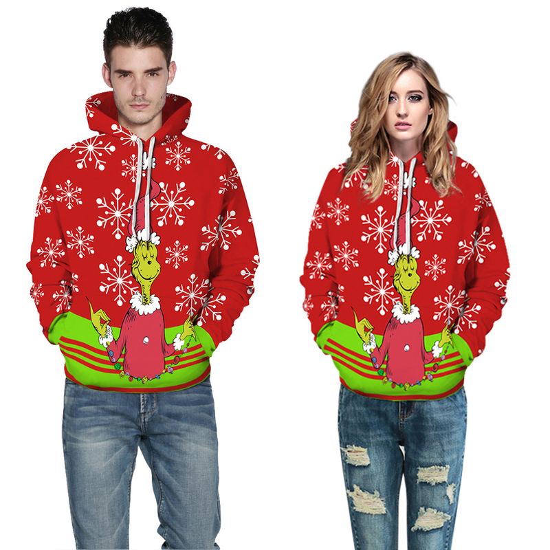 Women's Clothing Grinch digital printing couple wear trendy loose casual hooded sweatshirt_voghion.com