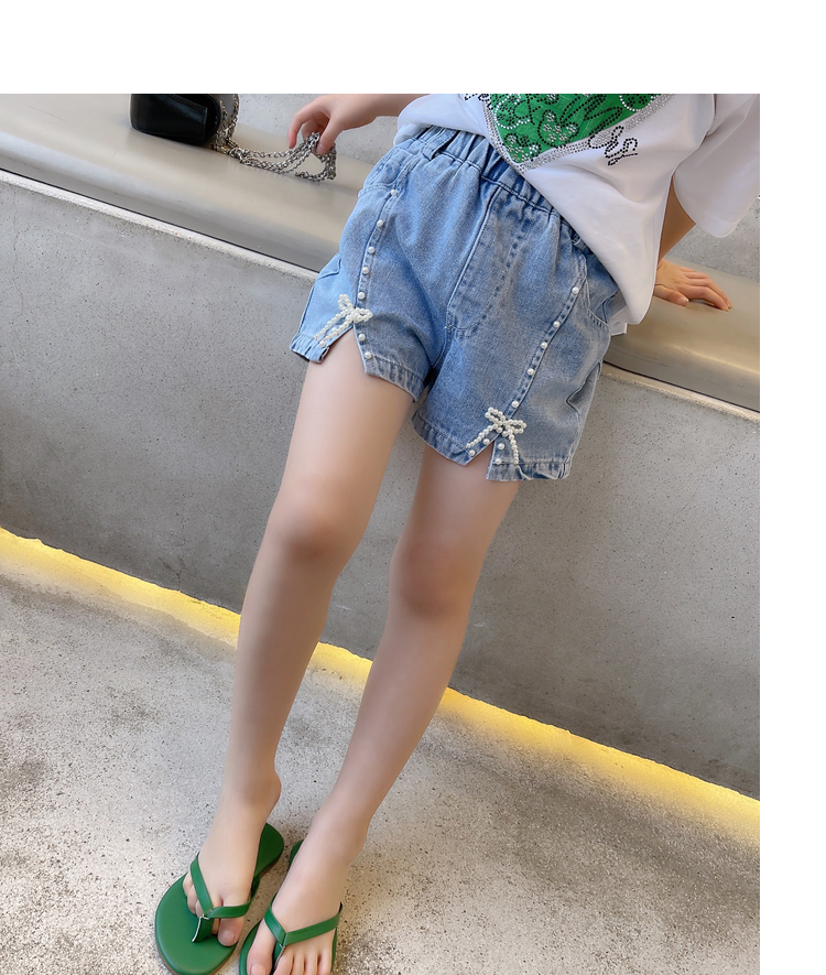 Mother & Kids Girls jeans 2024 new style children's pants summer beaded fashion hot pants Korean version thin pants children's shorts_voghion.com