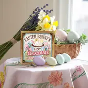 Rustic Easter Bunny Hot Chocolate Sign - 8x8" Farmhouse Wall Art. Perfect For Kitchen, Bedroom Or As A Charming Housewarming Gift._voghion.com