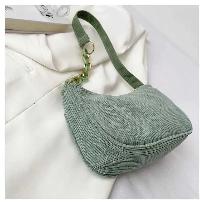 1 Stück Fi Retro Cord Unterarm lässige Umhängetasche einfarbig Reißverschluss Damen Handtasche Cluh Y241025_voghion.com