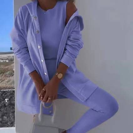 Ensemble 3 pièces pour femme : sweat à capuche, débardeur côtelé et pantalon de jogging – Tenue décontractée coupe slim – Du S au 5XL_voghion.com