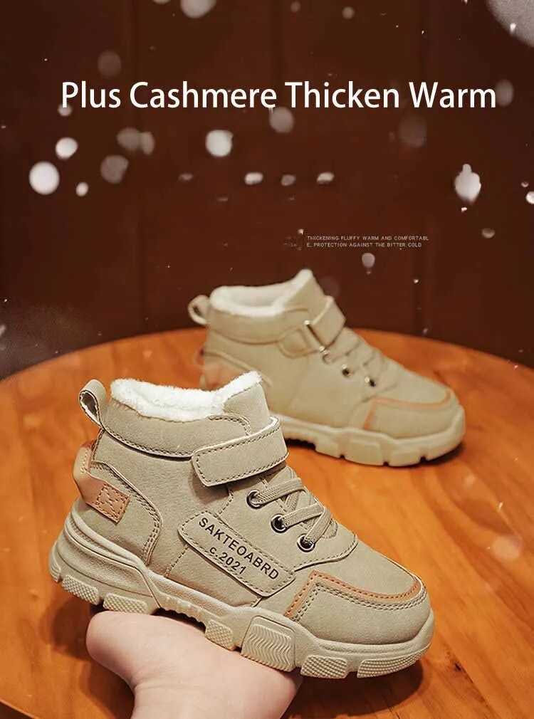 Winter Children's Boys Plus Cashmere Thicken Warm Snow Girls Non-slip Outdoor Martin Boots Student Shoes Hiking Shoe_voghion.com