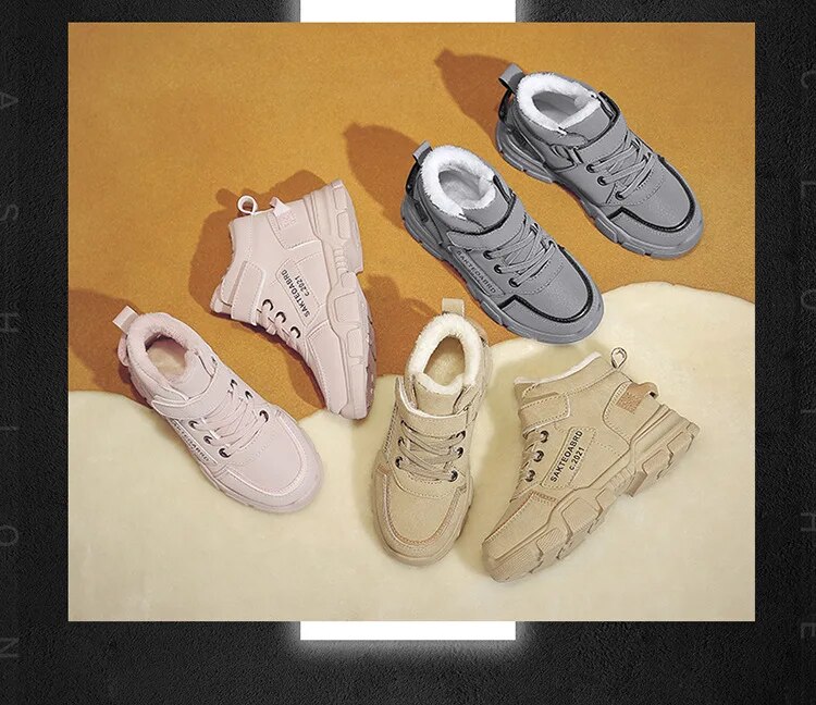 Winter Children's Boys Plus Cashmere Thicken Warm Snow Girls Non-slip Outdoor Martin Boots Student Shoes Hiking Shoe_voghion.com