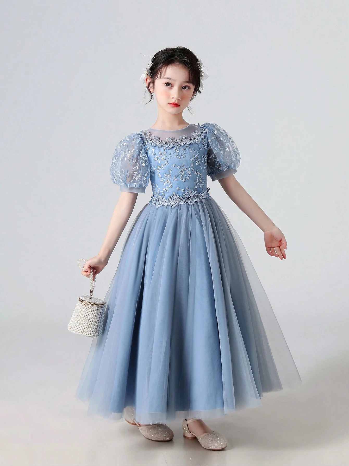 Abito da cerimonia per bambina, vestito blu per matrimoni e feste_voghion.com
