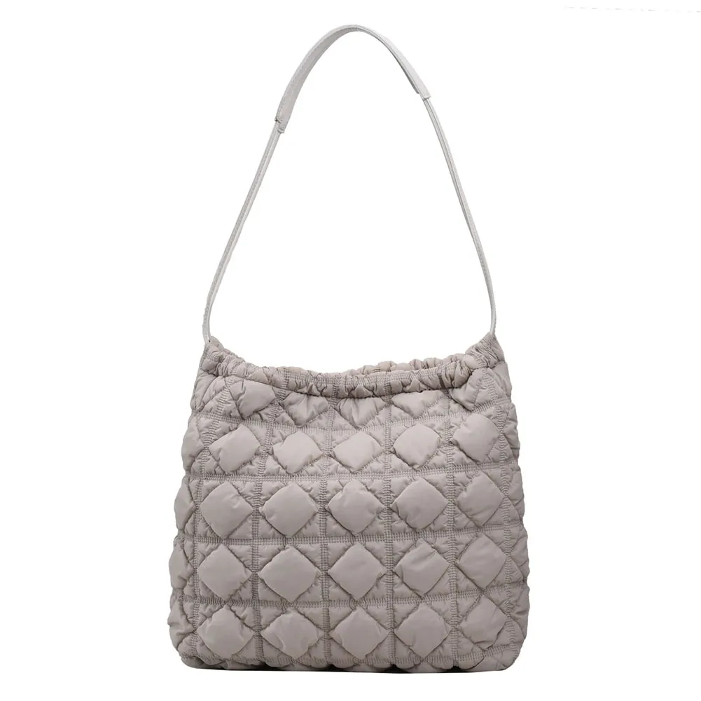 Damen Dia Gesteppter Eimer Große Kapazität Plissee Wolke Kordelzug Unten Hobo Gepolsterte Schulter Herbst Winter Tasche_voghion.com