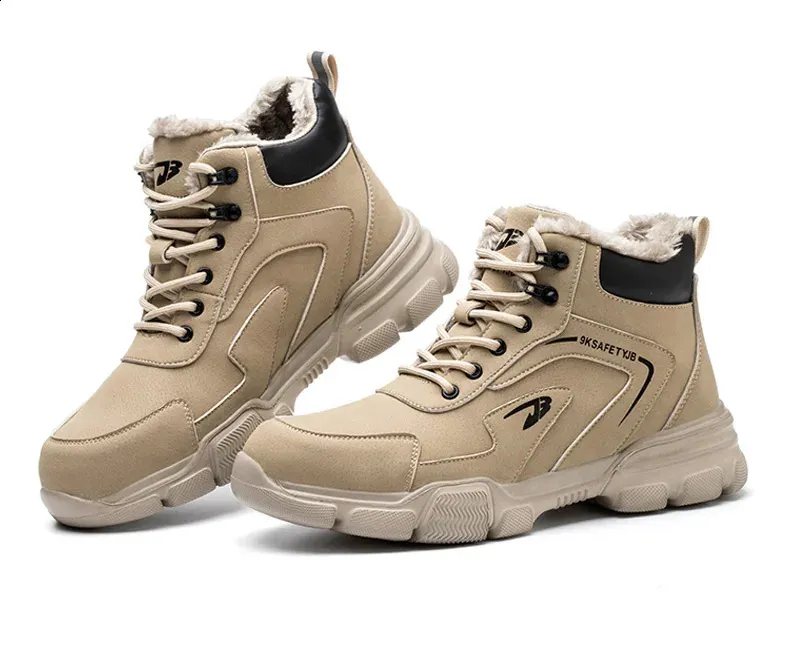 Bottes de sécurité d'hiver en cuir noir pour hommes, chaussures de travail imperméables et anti-pression, embout en acier indestructible_voghion.com