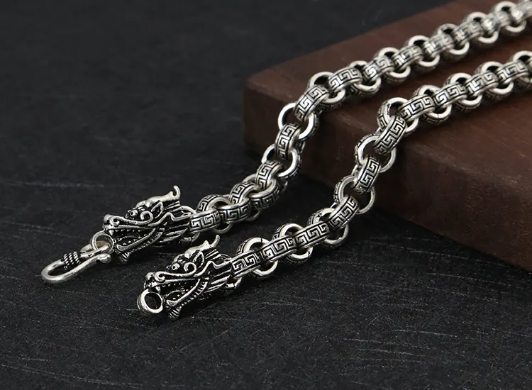 Kjeder Mote Mann Sterling Sier Halskjeder Vintage Kinesisk Stil Drage Formet Lenkekjede Kreative Mannlige Smykker_voghion.com