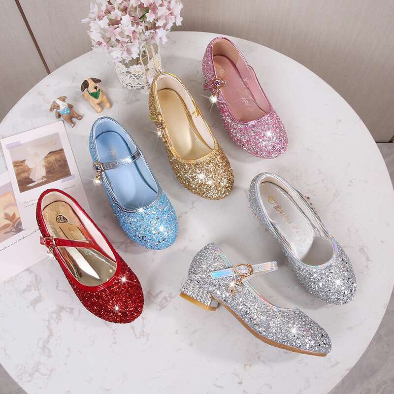 moda Piano Walk Performance Ragazze Scarpe da principessa in pelle, scarpe singole con paillettes_voghion.com