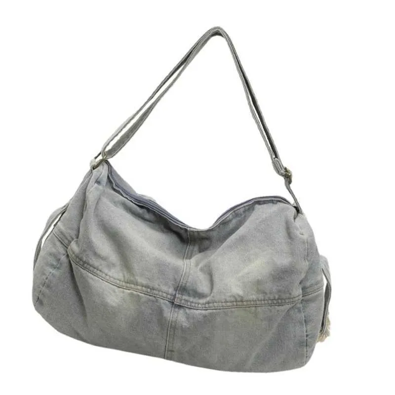 Geantă de umăr unisex elegantă din denim spălat, cu compartiment mare, pentru serviciu, școală, cumpărături, blugi vintage, crossbody_voghion.com