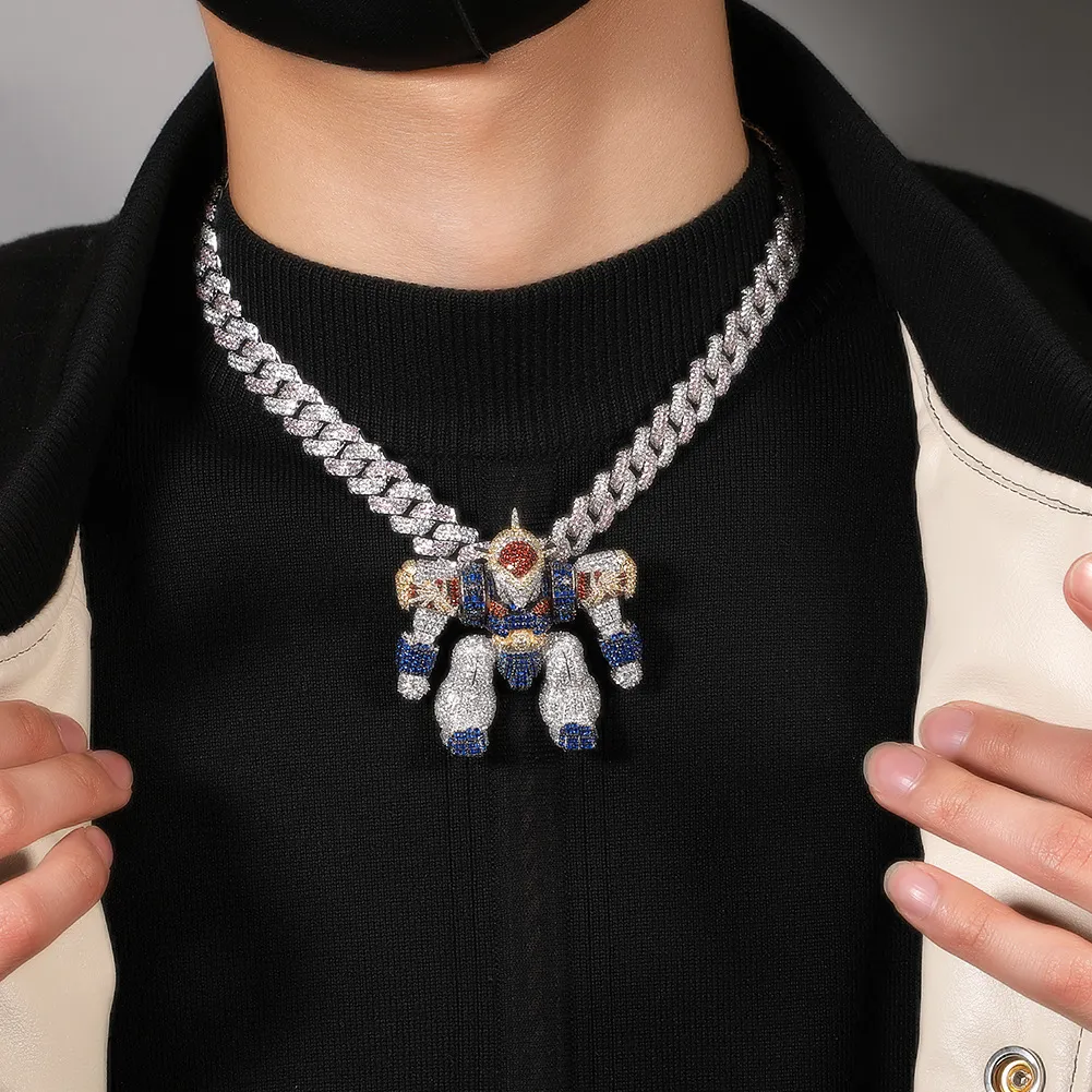 Hip Hop 3D Robot Ciondolo Bling Zirconia Vero Oro Placcato Collana Uomo Gioielli_voghion.com