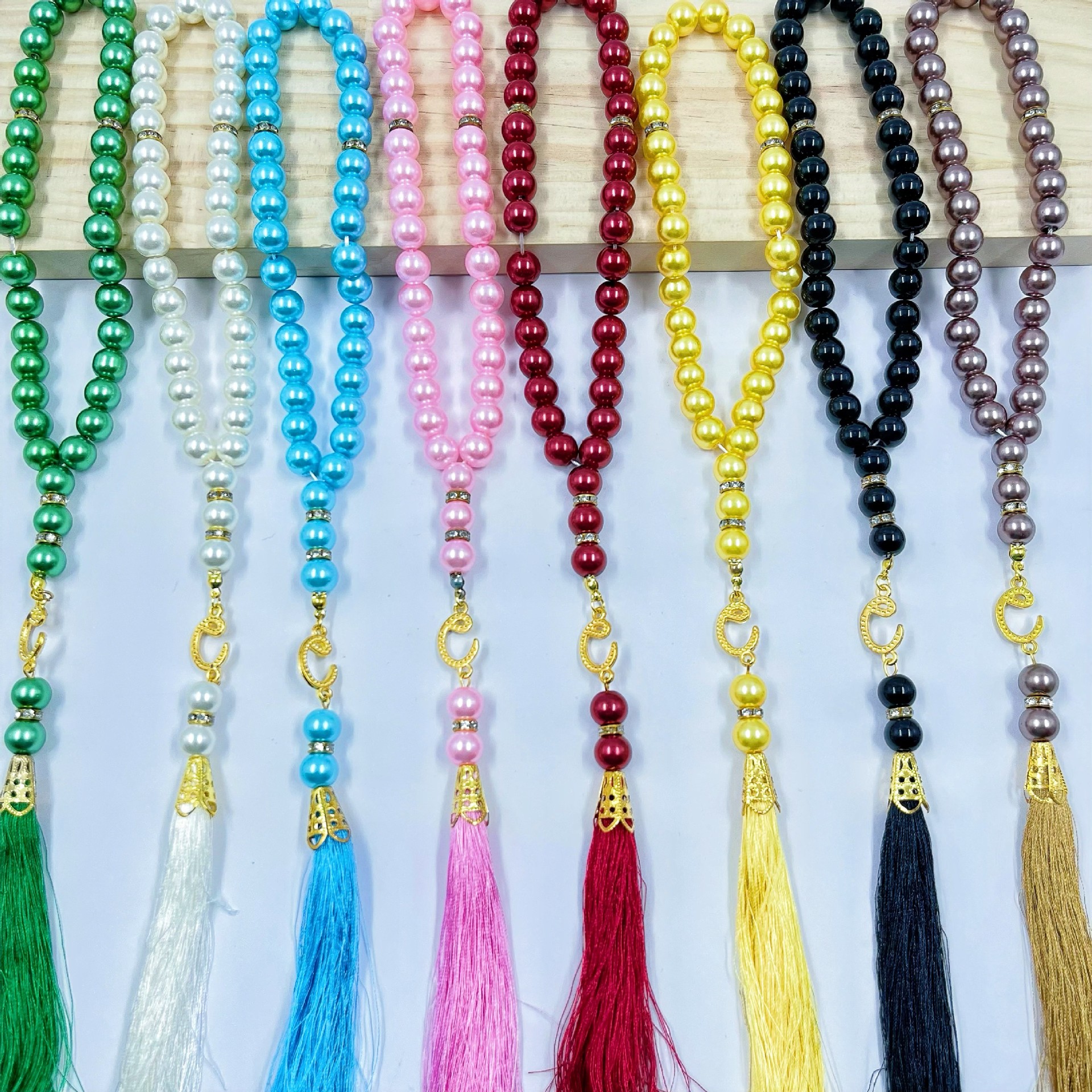 33-Piece Handmade Glass Pearl Prayer Beads With Tassel, 10mm Vintage Style Islamic Dhikr Rosary For Men & Women,