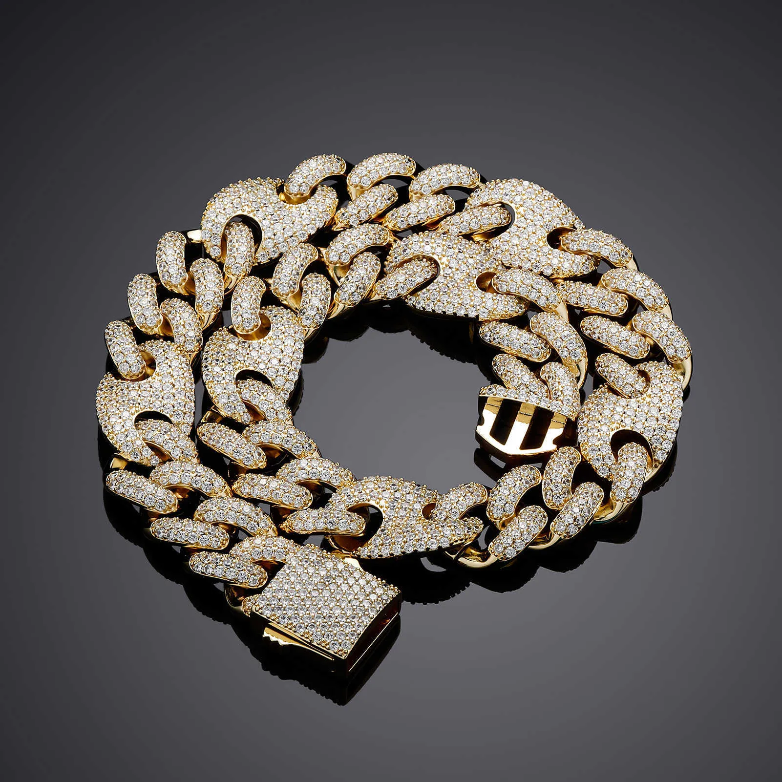 High Quality 20mm Pig Nose Mens Miami Coffee Bean Cuban Linck Chain Full Zirconium Hip Hop Necklace Curb Chains Real 14k_voghion.com