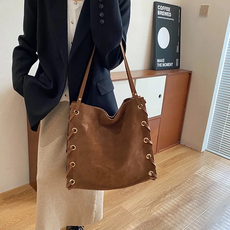 Ladies Handbags Brown Bags Tote Suede Leather Shoulder Women Top Handle Bag Female Sac A Main 240924_voghion.com