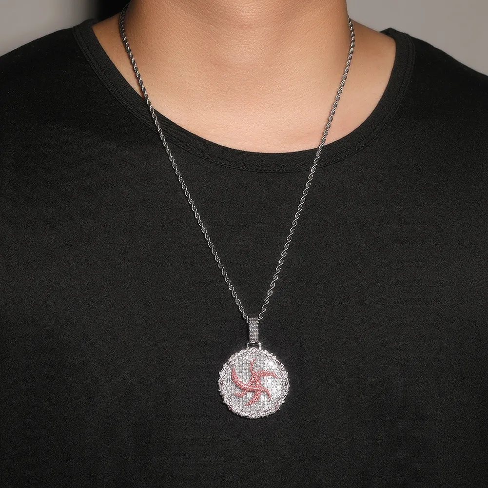 Collier pendentif rond Hip Hop complet en Zircon plaqué or véritable, bijoux pour hommes_voghion.com