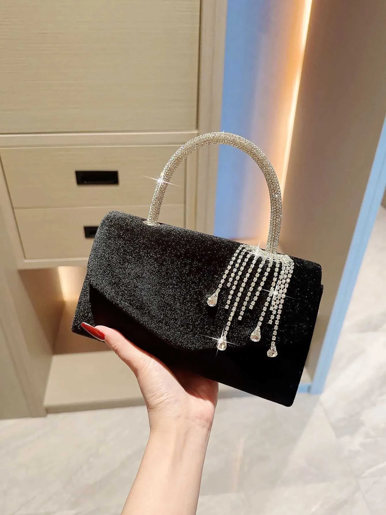 Robe de soirée à rabat en velours pour femme, sac à main de fête, de promotion, de banquet, de mariée, automne, rétro, Y241019_voghion.com