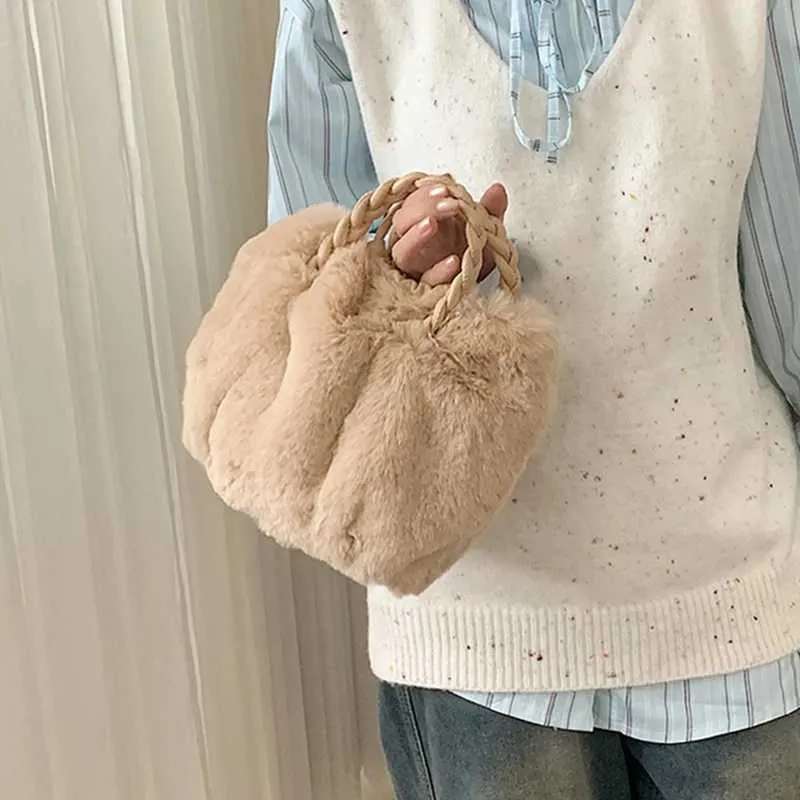 Sac à bandoulière multifonctionnel en fourrure pour femme, sac à main seau à la mode, sacs à bandoulière en peluche douce, mode fourrure nuage_voghion.com