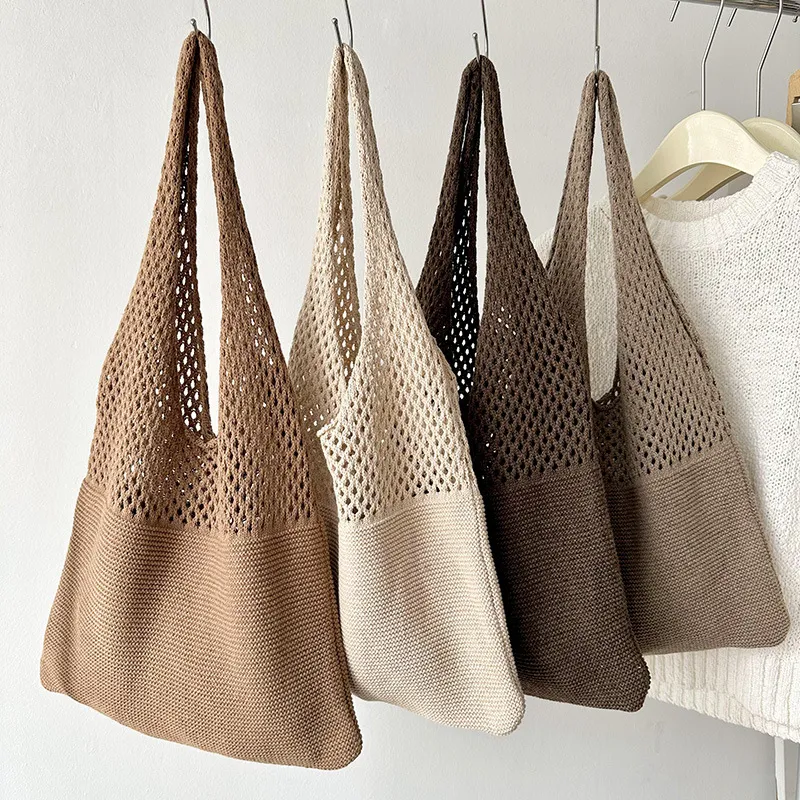 Borse a tracolla di grande capacità, alla moda, da donna, in tessuto cavo all'uncinetto, borse a mano, ecologiche, per la spesa._voghion.com