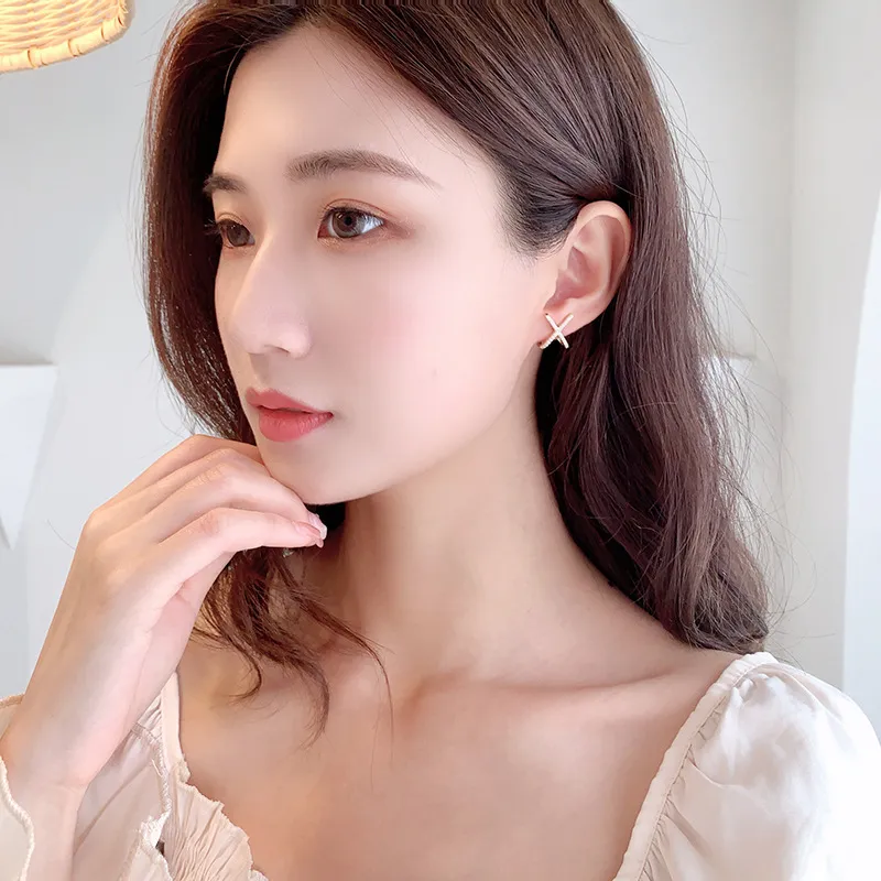 Gemstone Stud Earrings X-letter Design Elegant Jewellery For Women_voghion.com