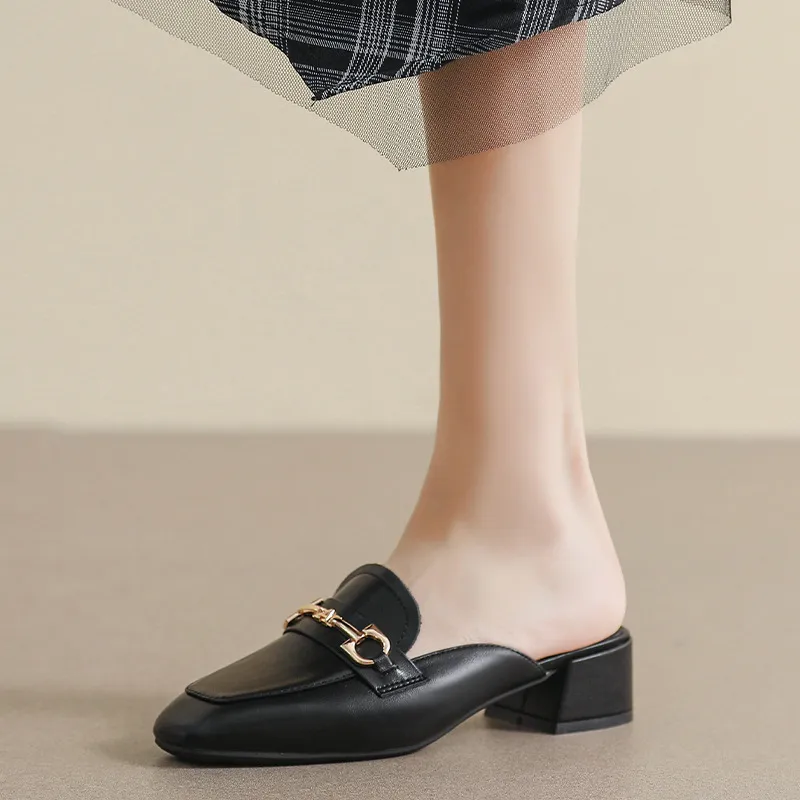 Pantofole in pelle con punta da donna 2024 nuove pantofole estive con tacco alto e suole morbide_voghion.com