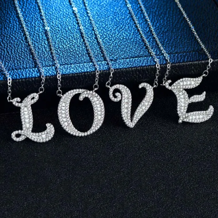 Collana con ciondolo in argento con catene a forma di lettera, 26 lettere del cognome, accessori di design con catena di diamanti per donna_voghion.com