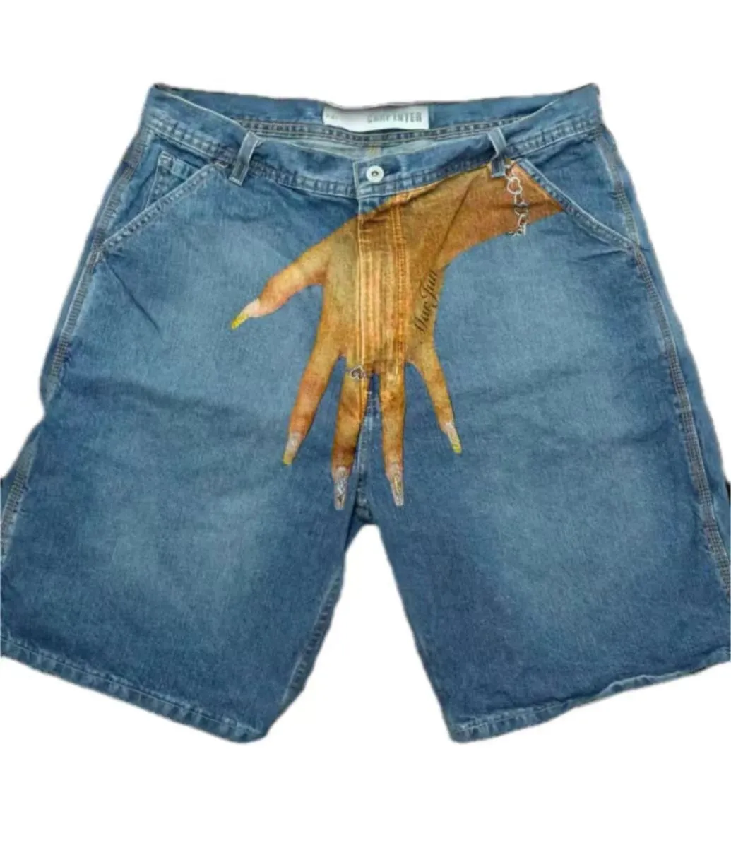 Bărbați Y2K blugi Streetwear hip hop dreaptă lejeră pantaloni scurți denim imprimați la modă model High Street casual cargo boy_voghion.com