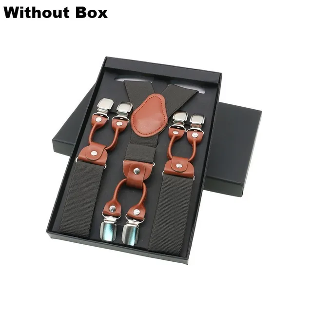 Suspensórios masculinos de 6 clipes, moda casual, unissex, elegantes, couro marrom, camisa, suspensórios, cinto ajustável, presente para o pai_voghion.com