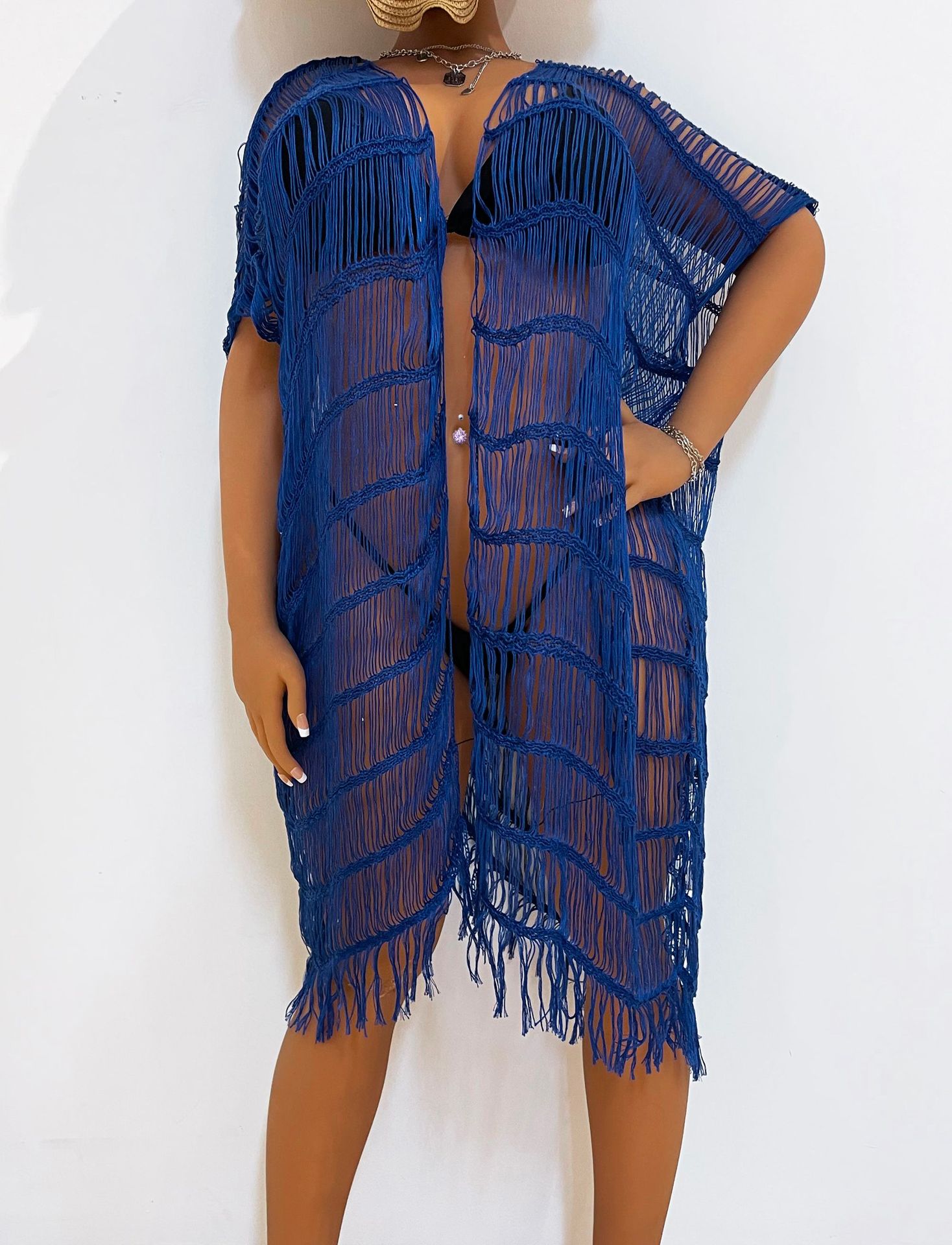 plus size women's sexy see-through short-sleeved cardigan outerwear blouse_voghion.com