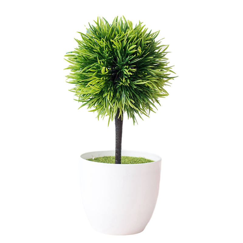 Simulation flower pot plant a fork of phoenix grass ball small tree bonsai plastic flower green plant flower potted flower decoration ornaments_voghion.com