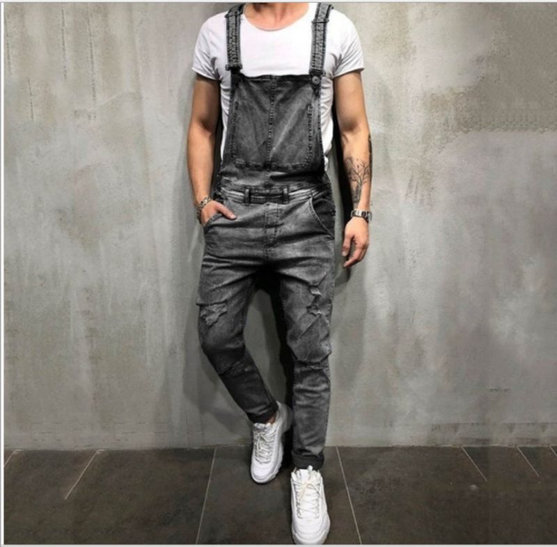 Men's jeans men's denim ripped Plus size new suspenders_voghion.com