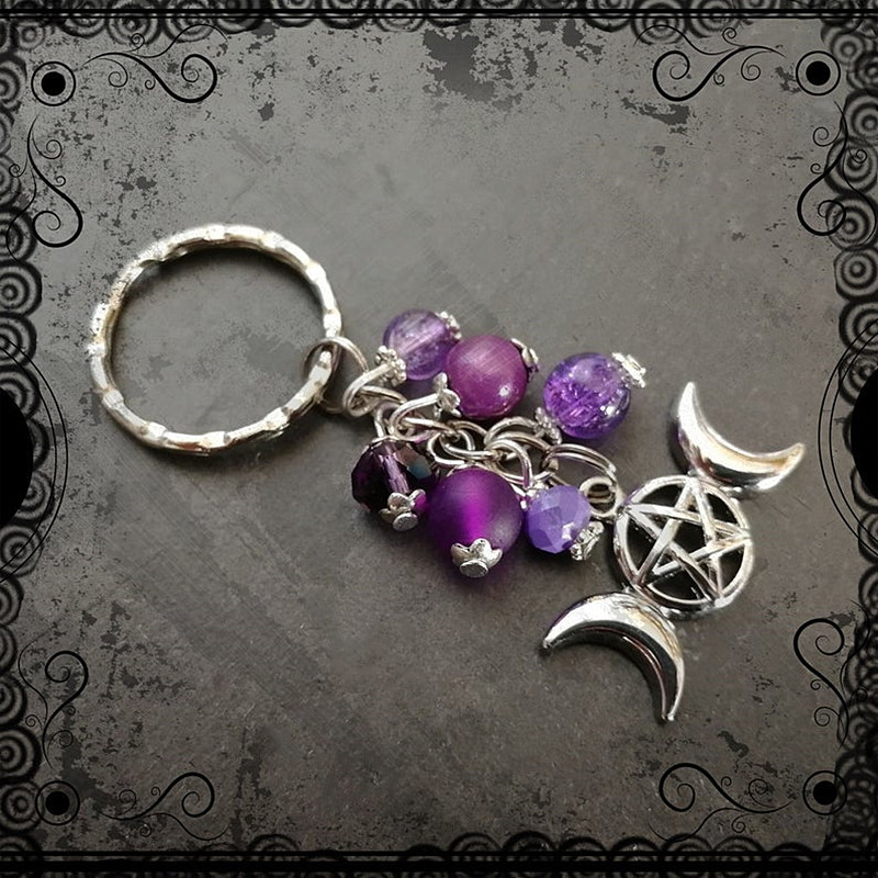 Education & Office Supplies Purple Three Goddess Five-pointed Star Moon Keychain Key Ring_voghion.com
