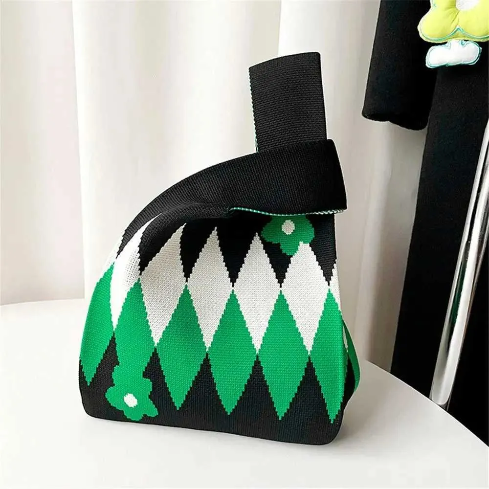 wer handmade knitted knot wrist casual small handbag reusable shopping bag for girls Y241106_voghion.com