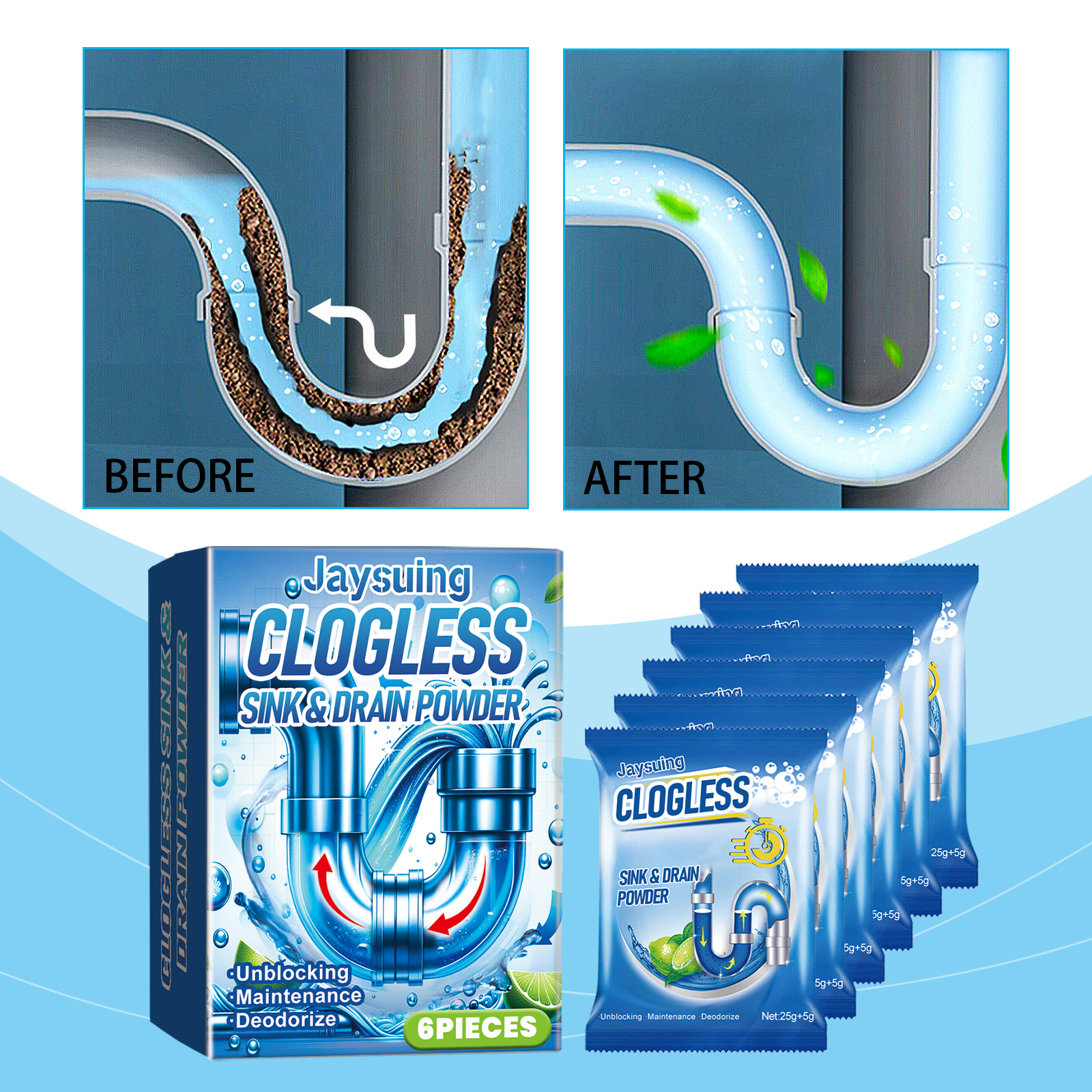 Jaysuing Pipeline Dredging Cleaning Powder To Dissolve And Dredging Sewage And Drain Grease Blocking Deodorant Powder_voghion.com