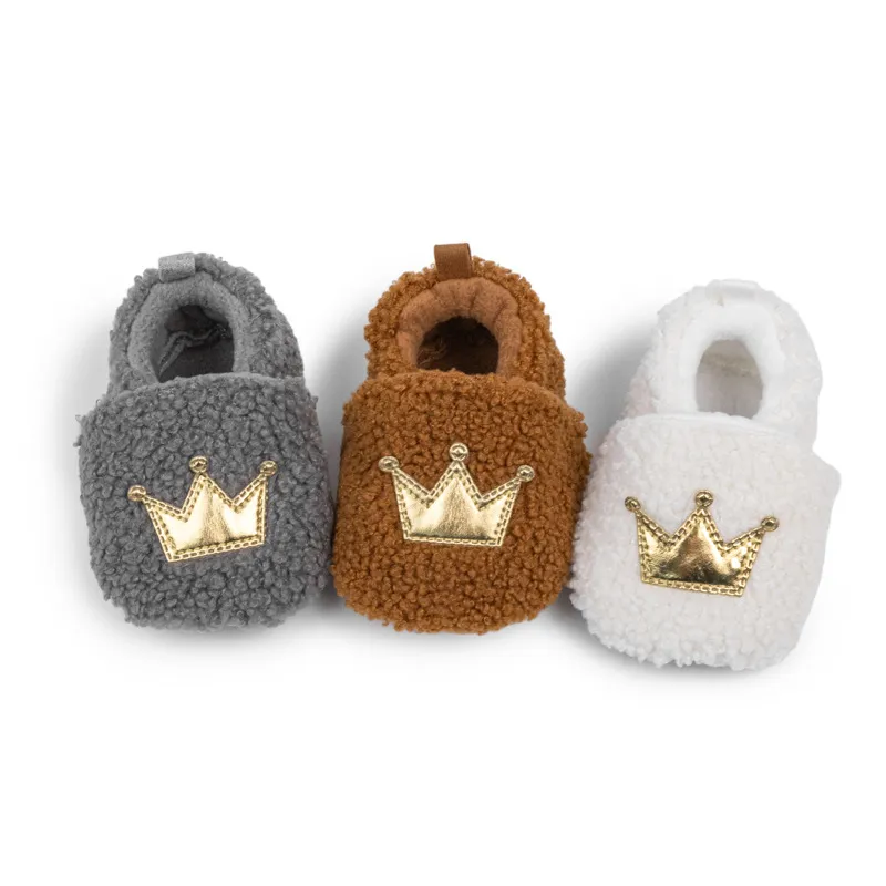 Fashion Design Crown Winter Lamb Down Newborn cutefeet Baby Girls Boys Kids Toddler Shoes Warm and Non Slip First Walker_voghion.com