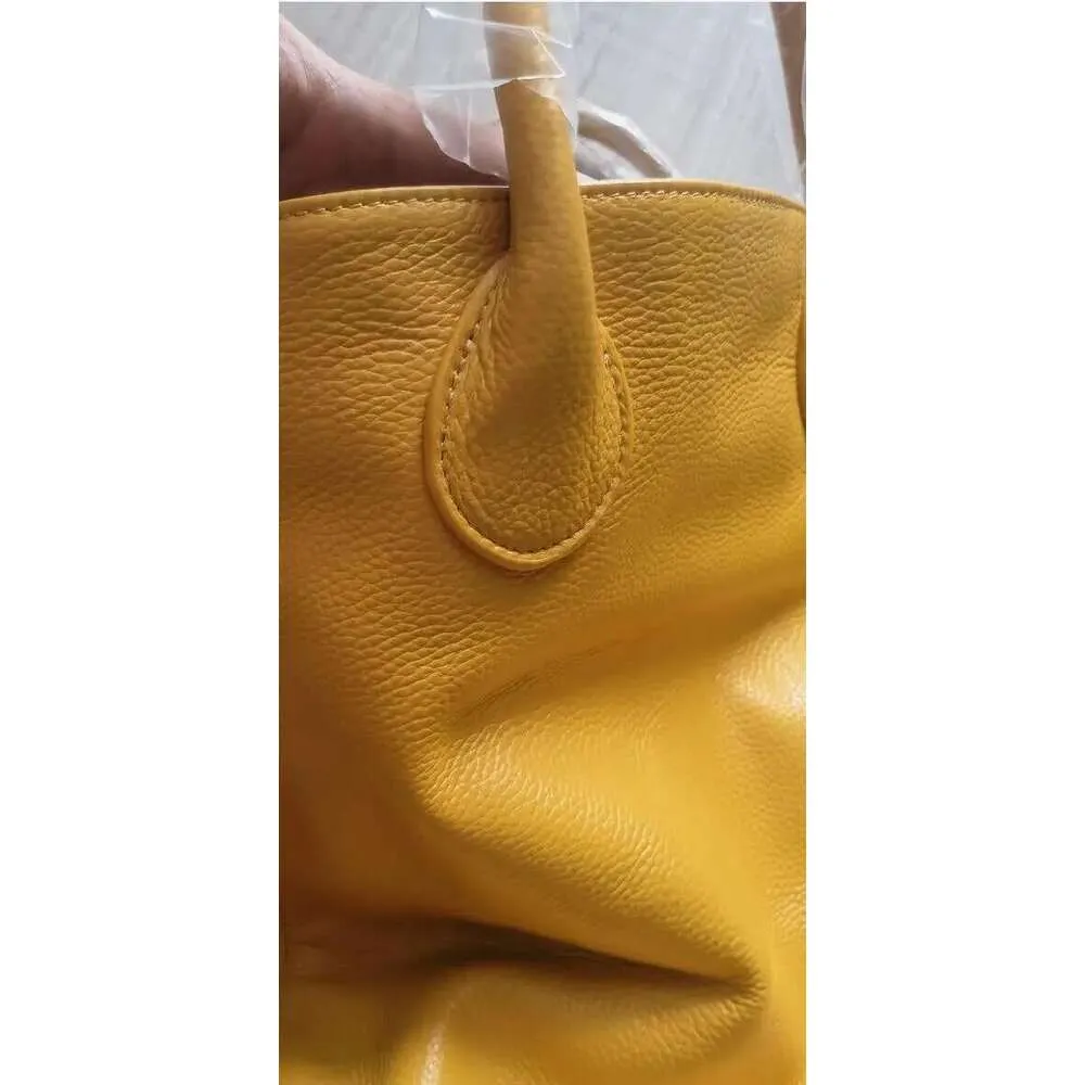 Dames leren tote bag grote schoudertas in geel_voghion.com