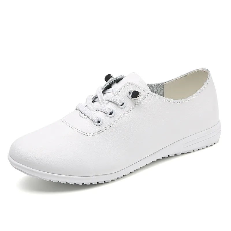 Chaussures plates en cuir blanches pour femmes, nouvelles chaussures de printemps, à enfiler, à semelle souple, décontractées, 456_voghion.com