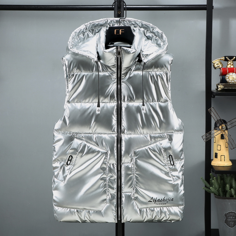 Men's Autumn and Winter Bright Coat Down Cotton Sweetheart Tank Top with Warm Shoulders Korean Version Trend Wearing