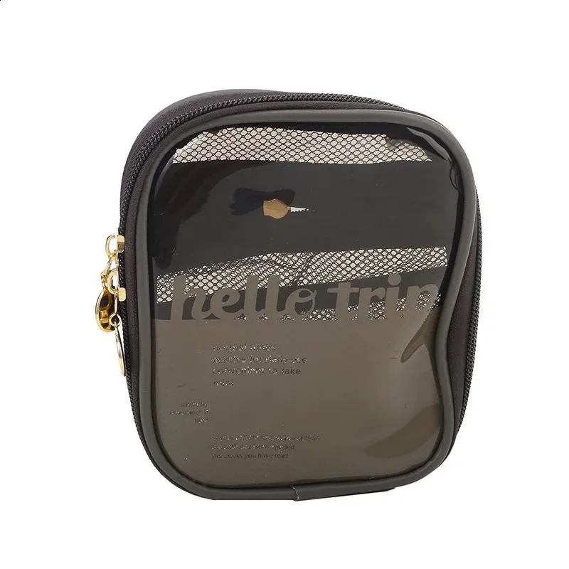 Mini organiseur de voyage transparent, petite trousse de maquillage mignonne et preppy, trousse de toilette à fermeture éclair pour cosmétiques, pochette pour pièces de monnaie pour femmes_voghion.com