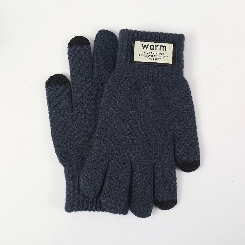 Gestrickte Handschuhe für Herren-Fahrradhandschuhe mit Plüsch und dicker Isolierung, winddichter Touchscreen im Winter, Strickhandschuhe_voghion.com