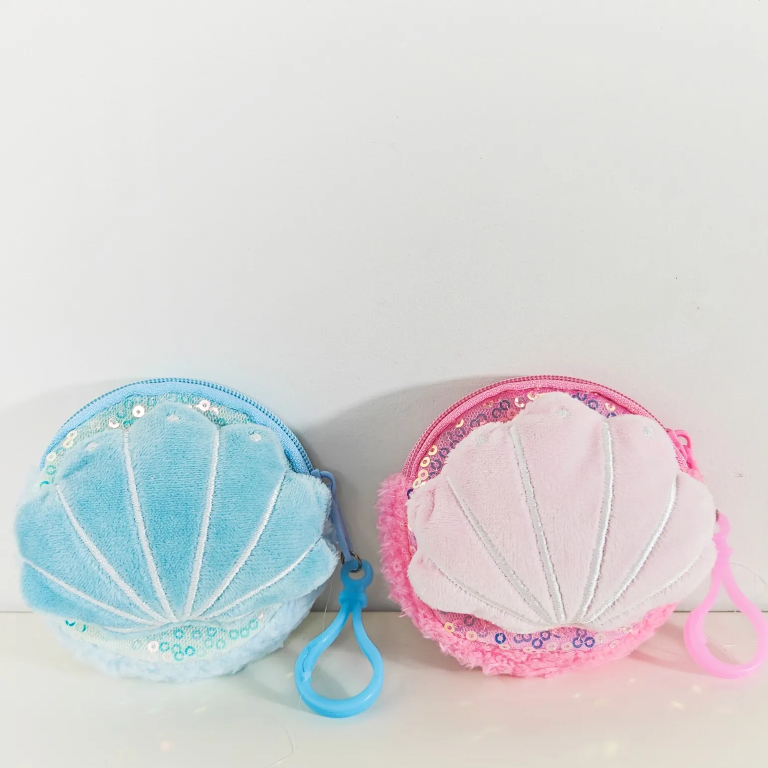 Plush Sequin Shell Coin Purse Girls Cartoon Cute Small Wallet Lipstick Earphone Key Storage Keychain Bag Pendant_voghion.com