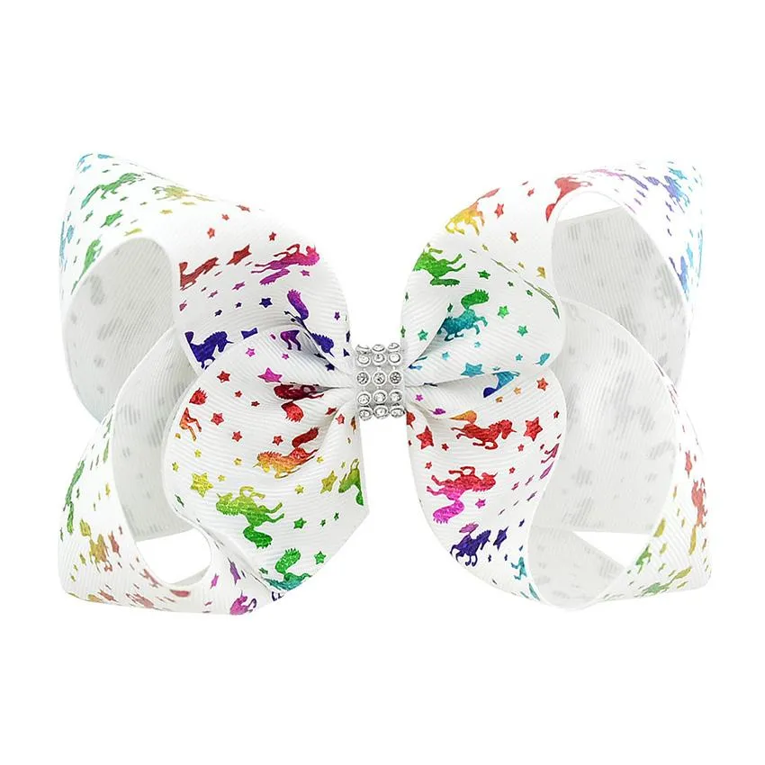 2,5 cm große Schleifen aus Band mit Strasssteinen, Schleife für Kinder, 6 Paar große Haarschleifen in Regenbogenfarben, Krokodilklemmen, Haar-Accessoires für Mädchen_voghion.com